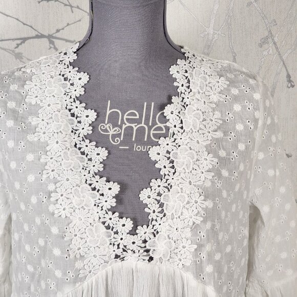 Maison Mascallier White Sheer Eyelet Babydoll Tunic - Picture 2 of 9